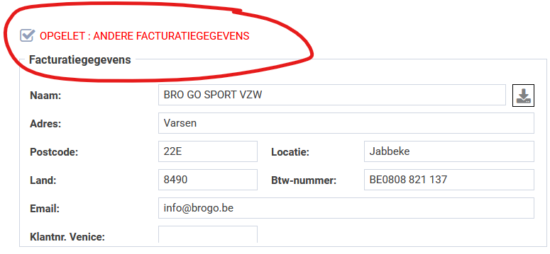 Bijkomende indicatie van 'andere facturatiegegevens'
