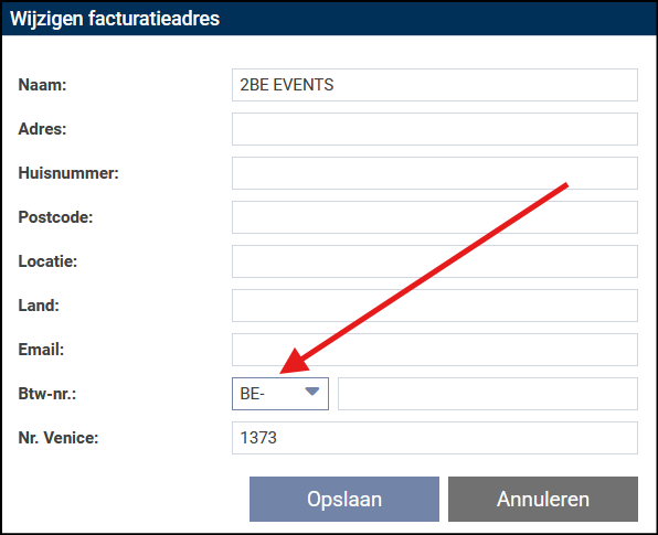 Bijkomend veld voor de indicatie van het btw-regime in de fiche van de facturatieadressen